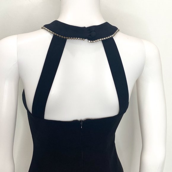 CDC Petites Vintage 90s Rhinestone Halter Neck Skater Flare Mini Dress in Black - Picture 16 of 17
